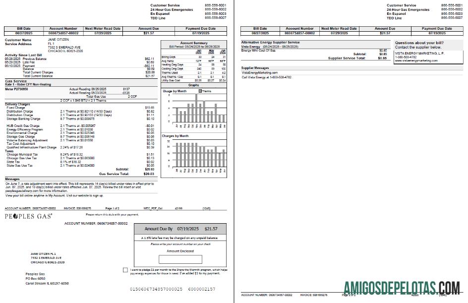 para download Modelo de conta de serviços públicos de gás dos EUA em formatos Word e PDF, 2 páginas